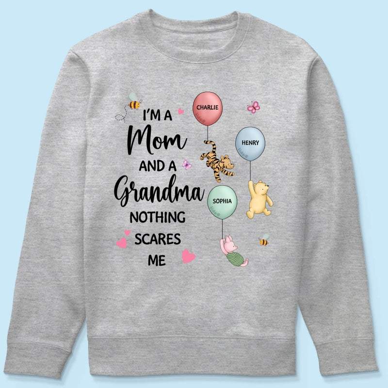 Nothing Scares Me I‘m A Mom And A Grandma Cute Characters Personalized Shirt