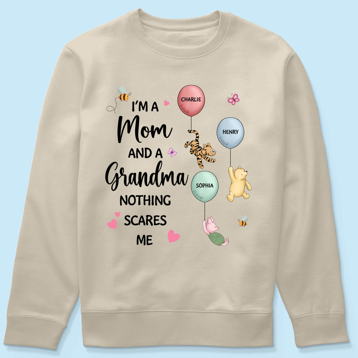 Nothing Scares Me I‘m A Mom And A Grandma Cute Characters Personalized Shirt