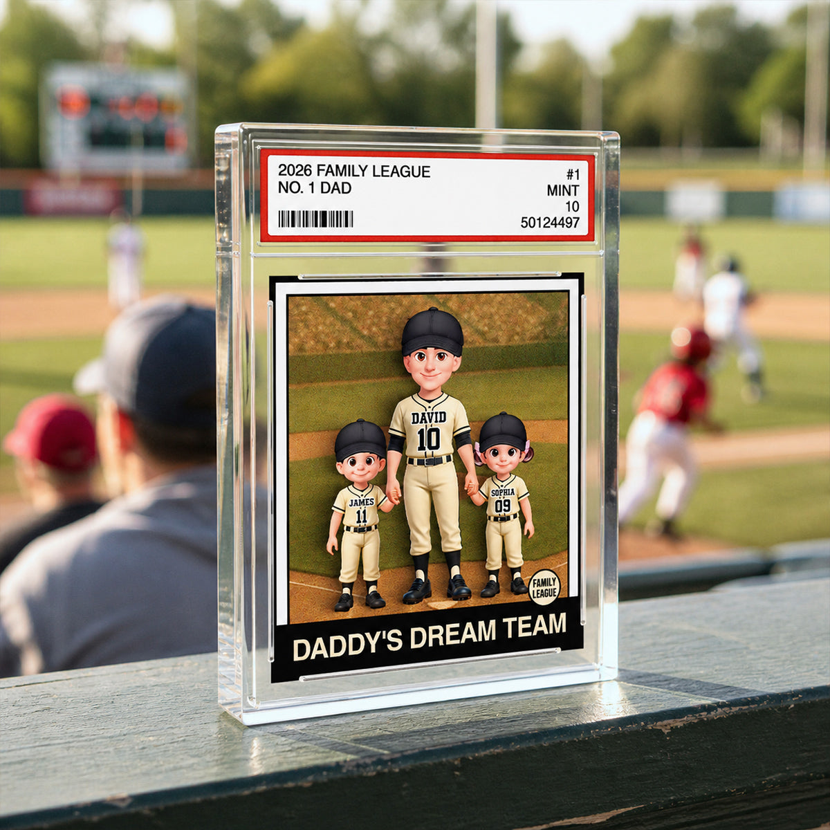 Baseball No. 1 Dad Man & Kids Trading Card Style - Personalized Acrylic Block Plaque - Gift For Baseball Dad