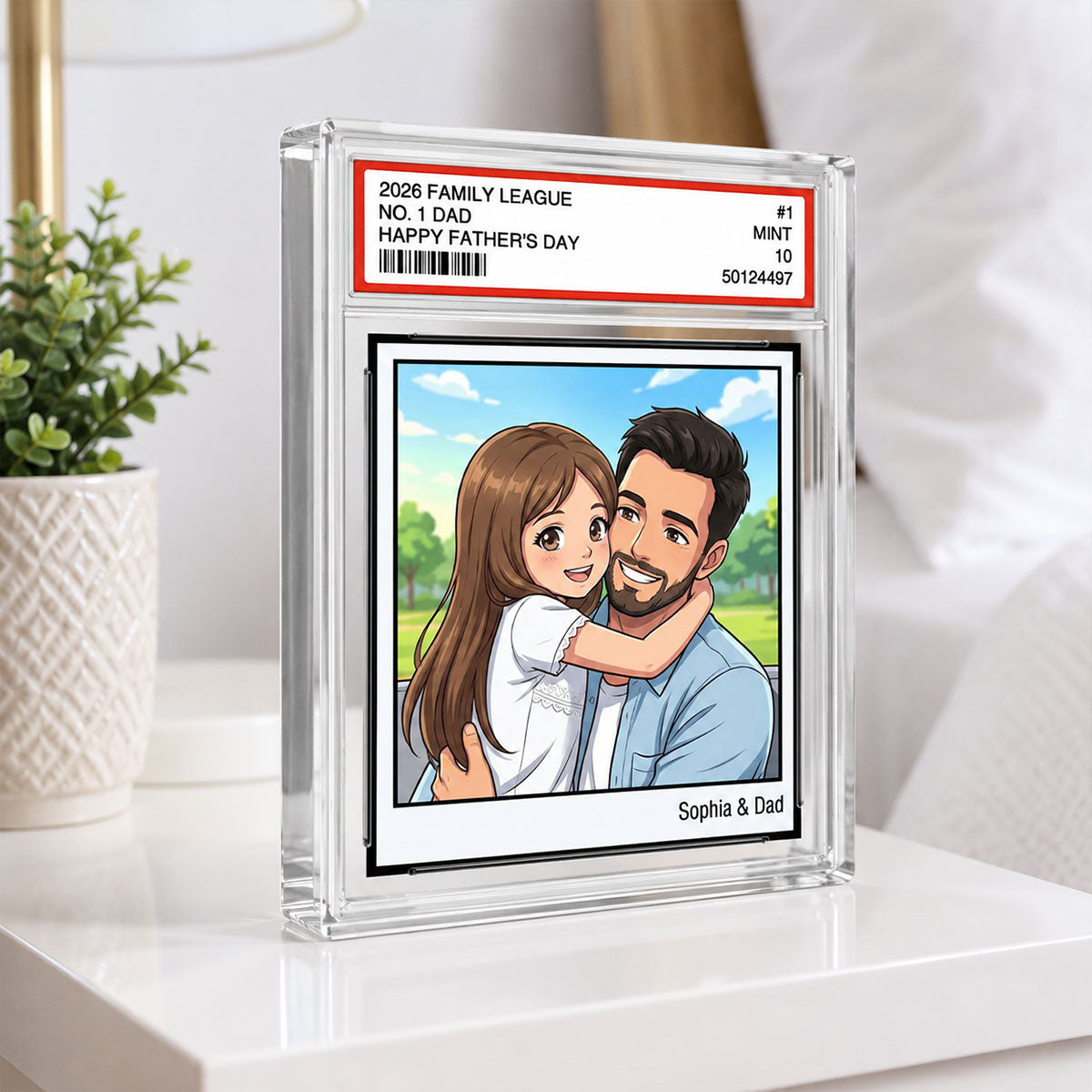 Vintage No. 1 Dad Trading Card Trading Card Cartoon Style - Personalized Acrylic Block Plaque - Gift For Dad, Husband