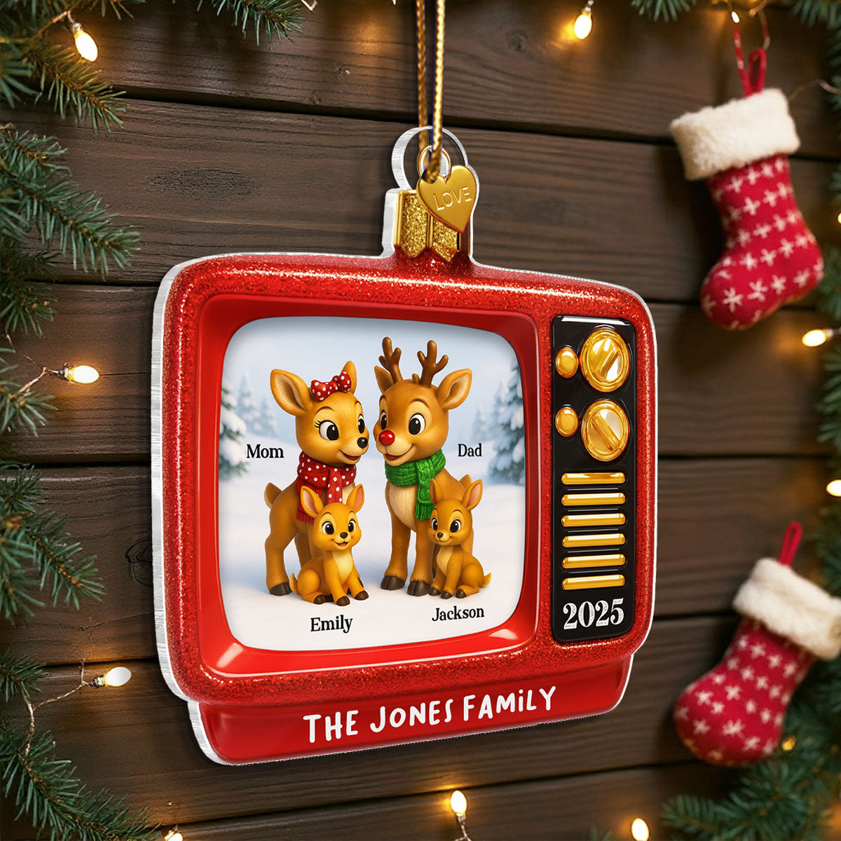 Christmas Classic Reindeer on TV Personalized Acrylic Ornament