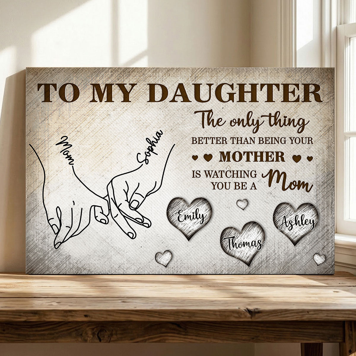 To My Daughter Mom And Daughter Holding Hands Custom Kids Names -Personalized Wall Art, Poster, Canvas- Mother's Day Gift For Daughter
