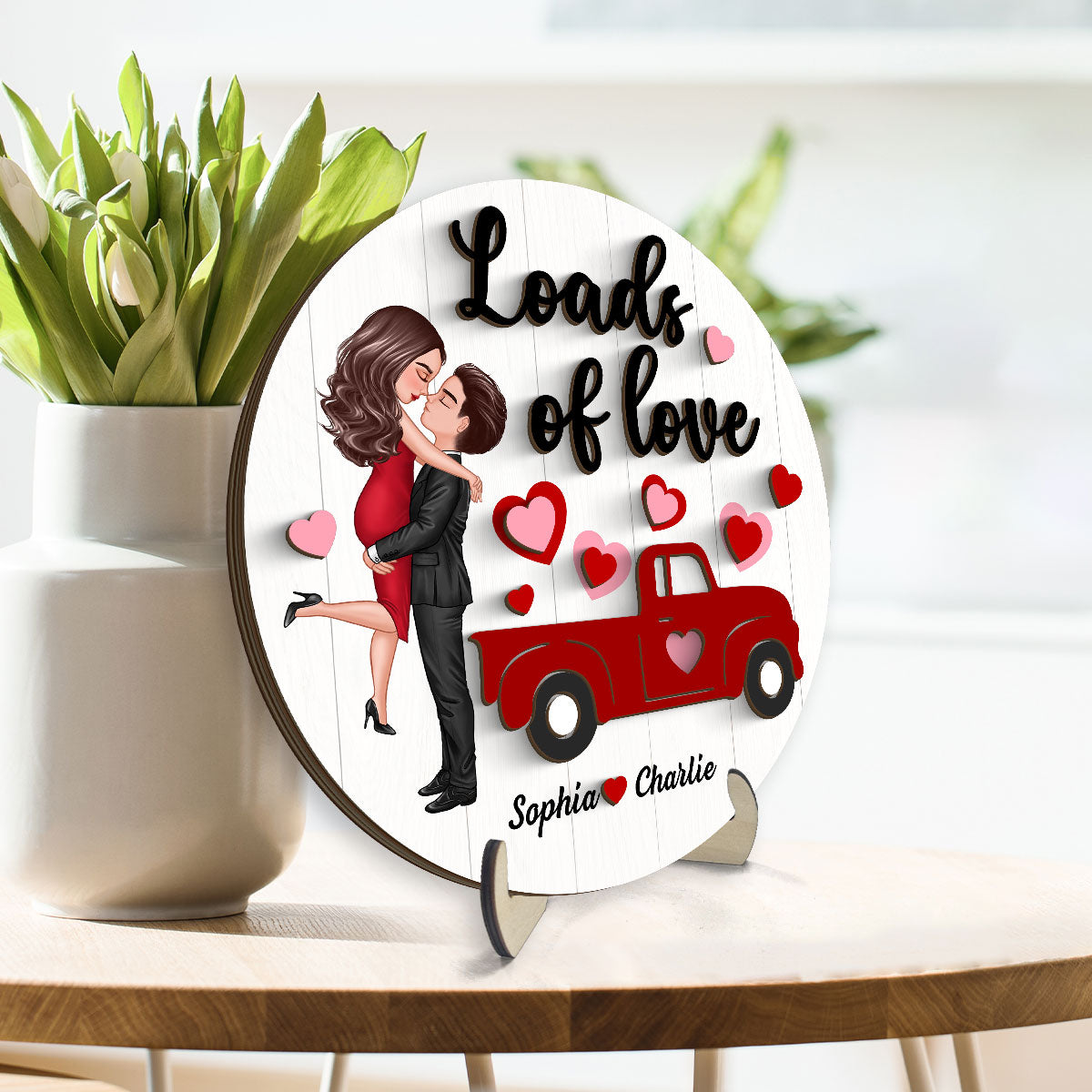 Couple Hugging Kissing Truck Loads Of Love Gift Personalized 2-layer Wooden Plaque