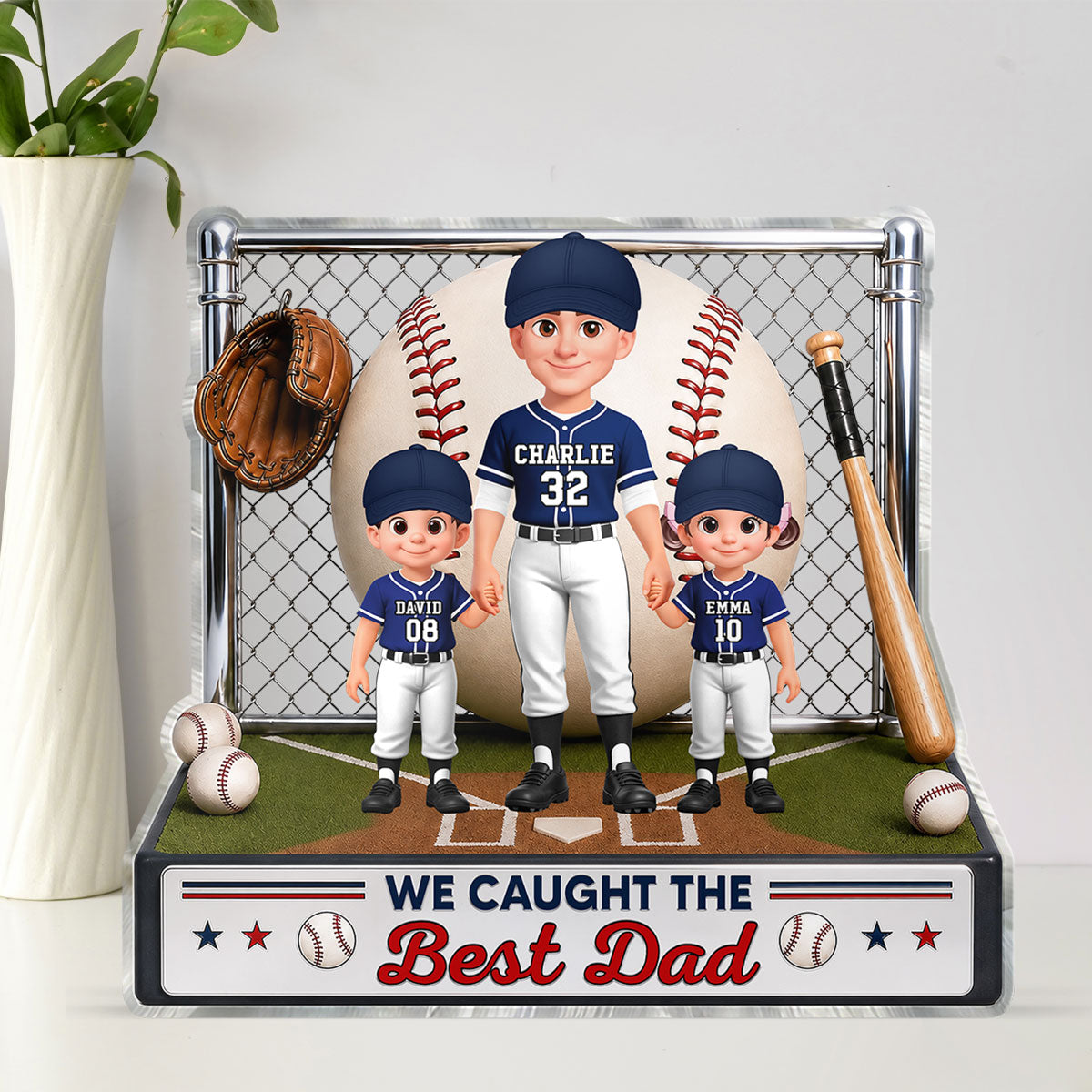 Baseball Dad And Kids We Caught The Best Dad - Personalized Acrylic Block Plaque - Gift For Dad, Husband