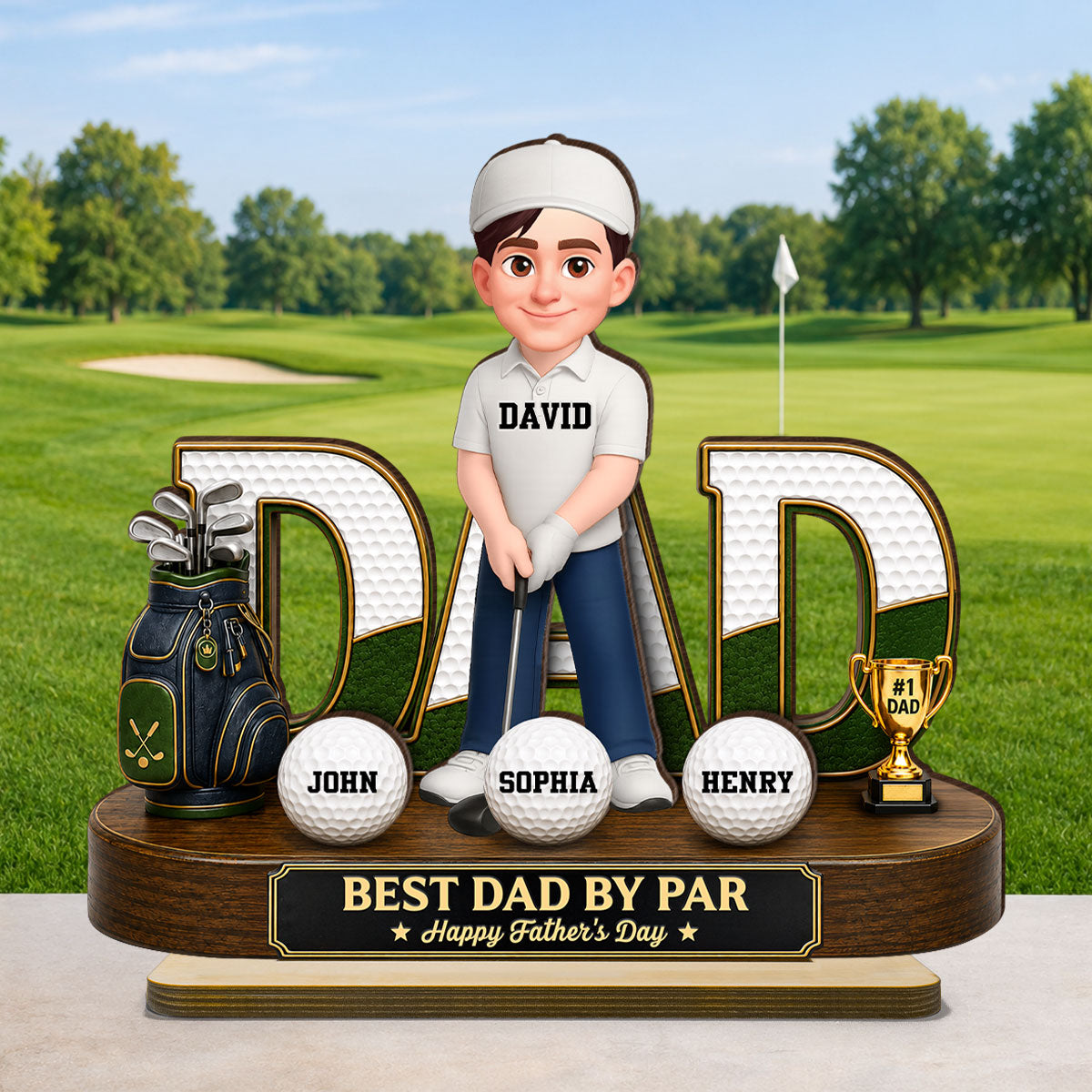 Golf Dad Legend Best Dad By Par - Personalized 2-Layered Wooden Plaque - Gift For Dad
