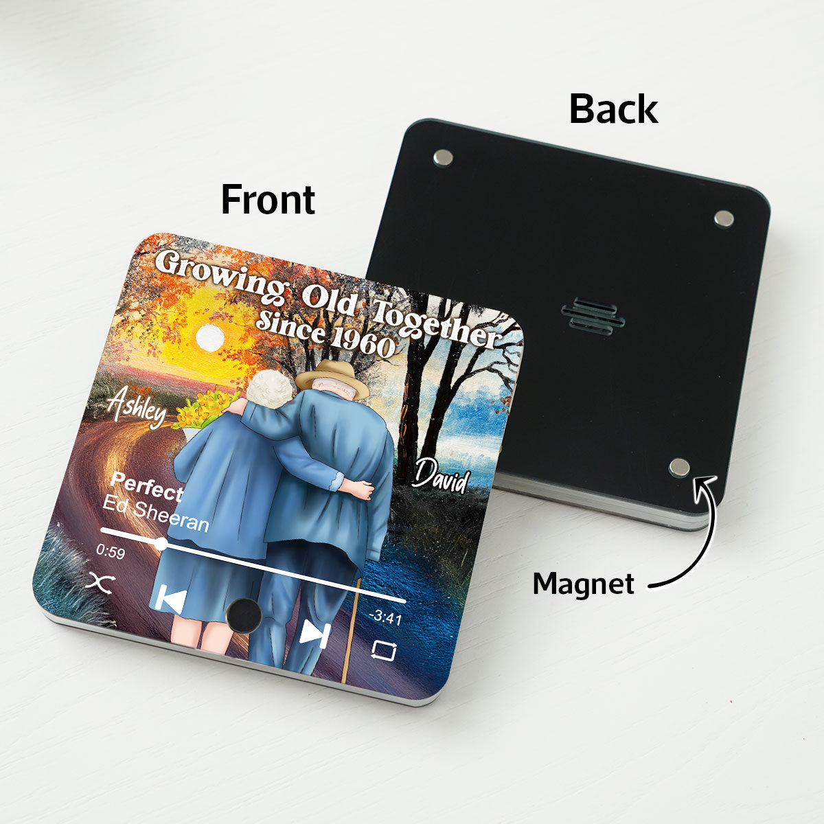 Old Couple Growing Old Together Since Personalized Music Fridge Magnet, Heartfelt 2025 Gift For Couple, For Him, For Her, Boyfriend, Girlfriend, Husband, Wife