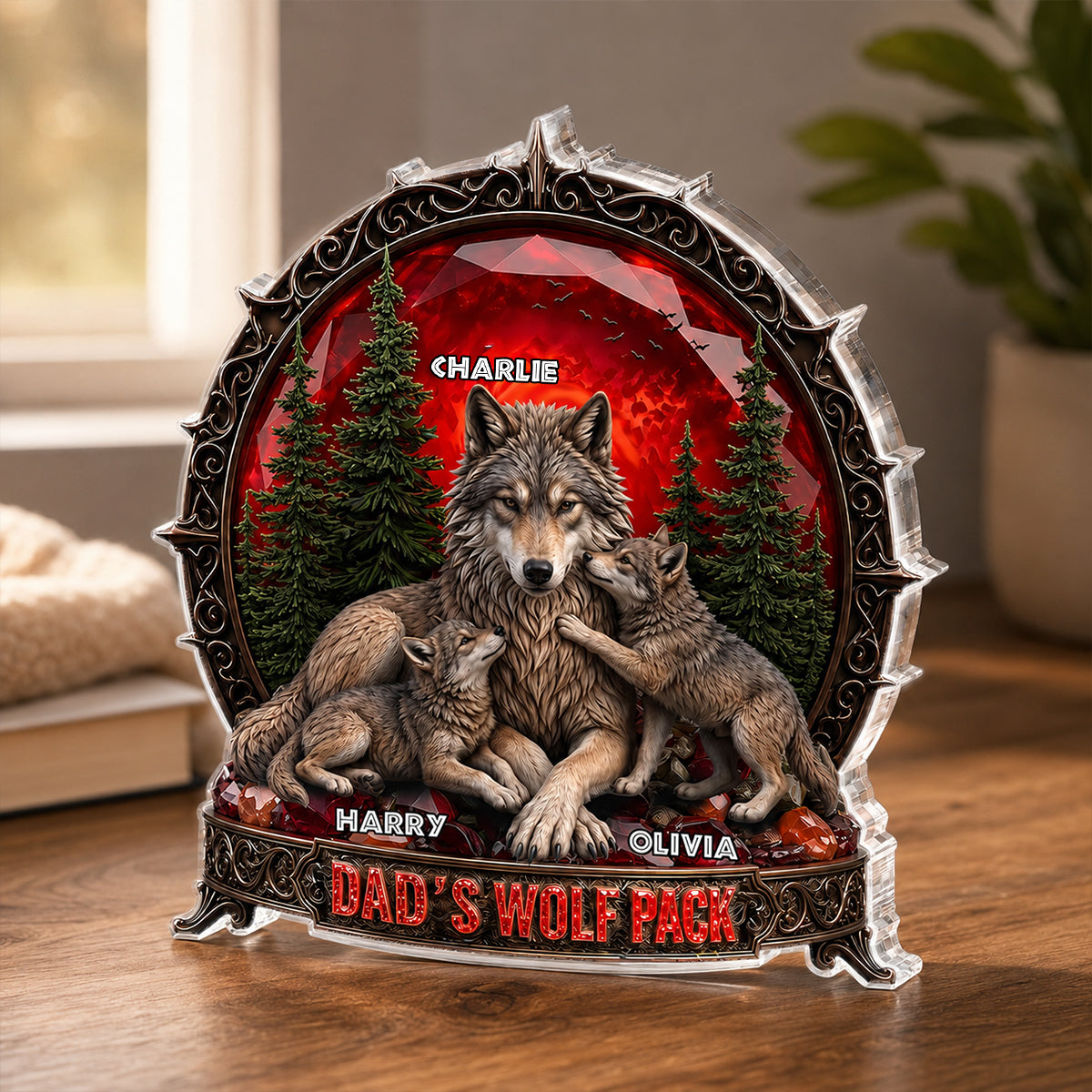 Papa's Wolf Pack - Personalized Acrylic Block Plaque - Gift for Dad, Husband