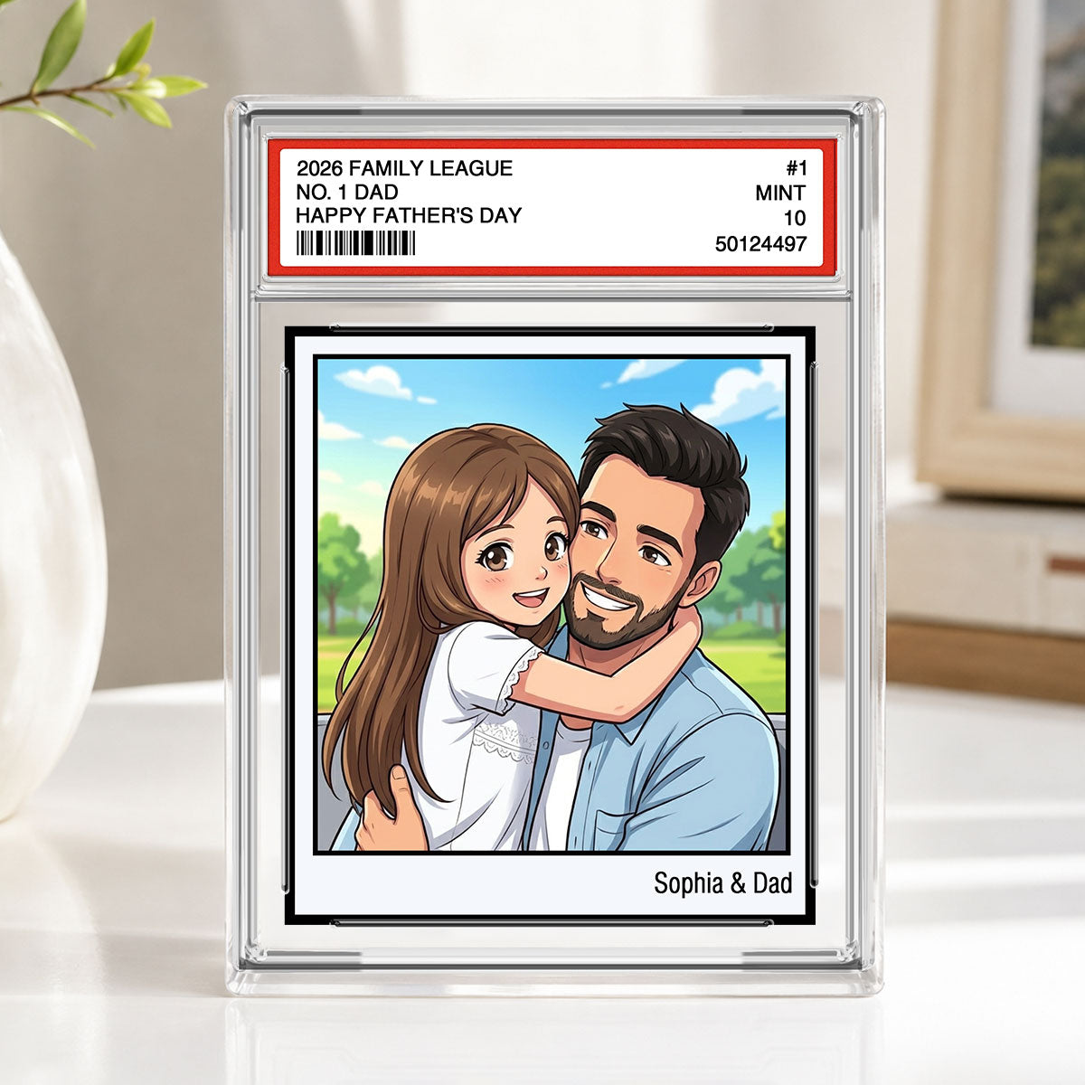 Vintage No. 1 Dad Trading Card Trading Card Cartoon Style - Personalized Acrylic Block Plaque - Gift For Dad, Husband