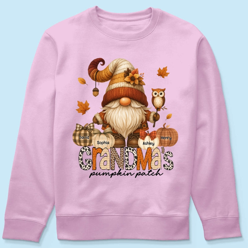 Grandma's Pumpkin Patch Cute Fall Gnome Personalized Sweatshirt, Cozy Fall Shirt for Grandma, Mom