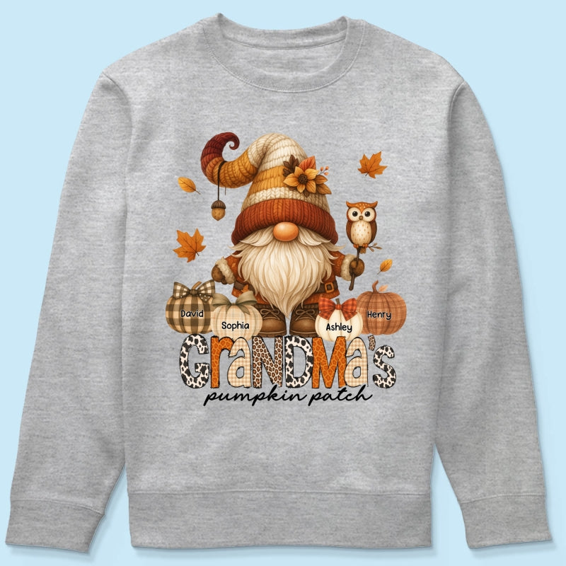 Grandma's Pumpkin Patch Cute Fall Gnome Personalized Sweatshirt, Cozy Fall Shirt for Grandma, Mom