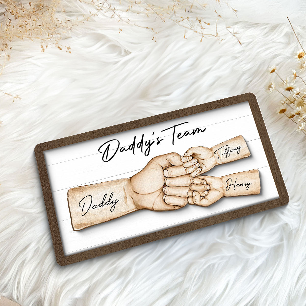 Daddy's Team Fist Bump Personalized 2-Layer Wooden Plaque, Unique Gift for Dad, Gift for Husband