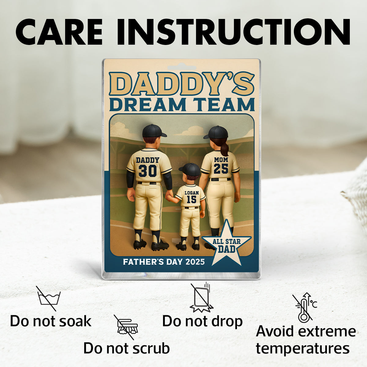Daddy's Dream Team Baseball Card Personalized Acrylic Block Plaque, Gift for Baseball Dad