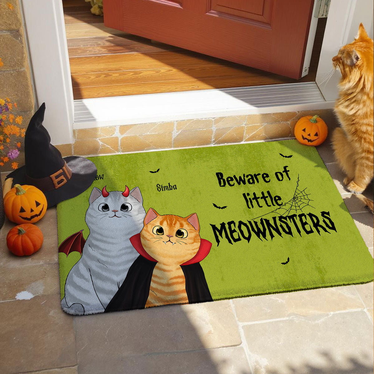 Peeking Halloween Cats Spooky Vibe Personalized Doormat