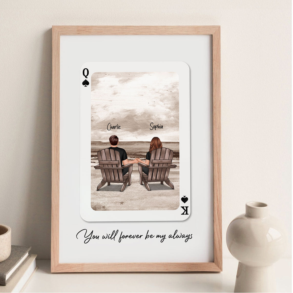 Couple Beach Landscape Playing Cards Print Personalized Poster, Gift For Her, Unique Couples Gift, Romantic Gift