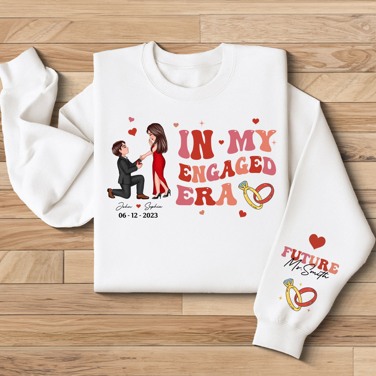 In My Engaged Era Proposing Couple Personalized Sleeved Printed Sweatshirt, Gift, Engagement Gift For Her, Gift For The Bride-To-Be