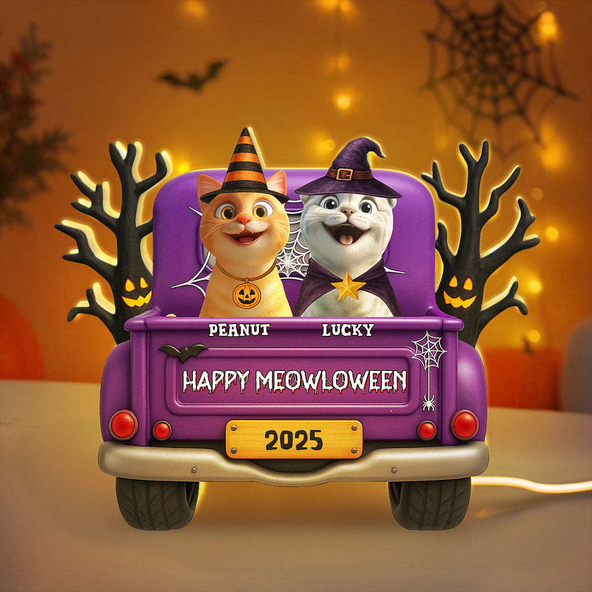 Halloween Cats On Truck Personalized Light Box, Halloween Decoration