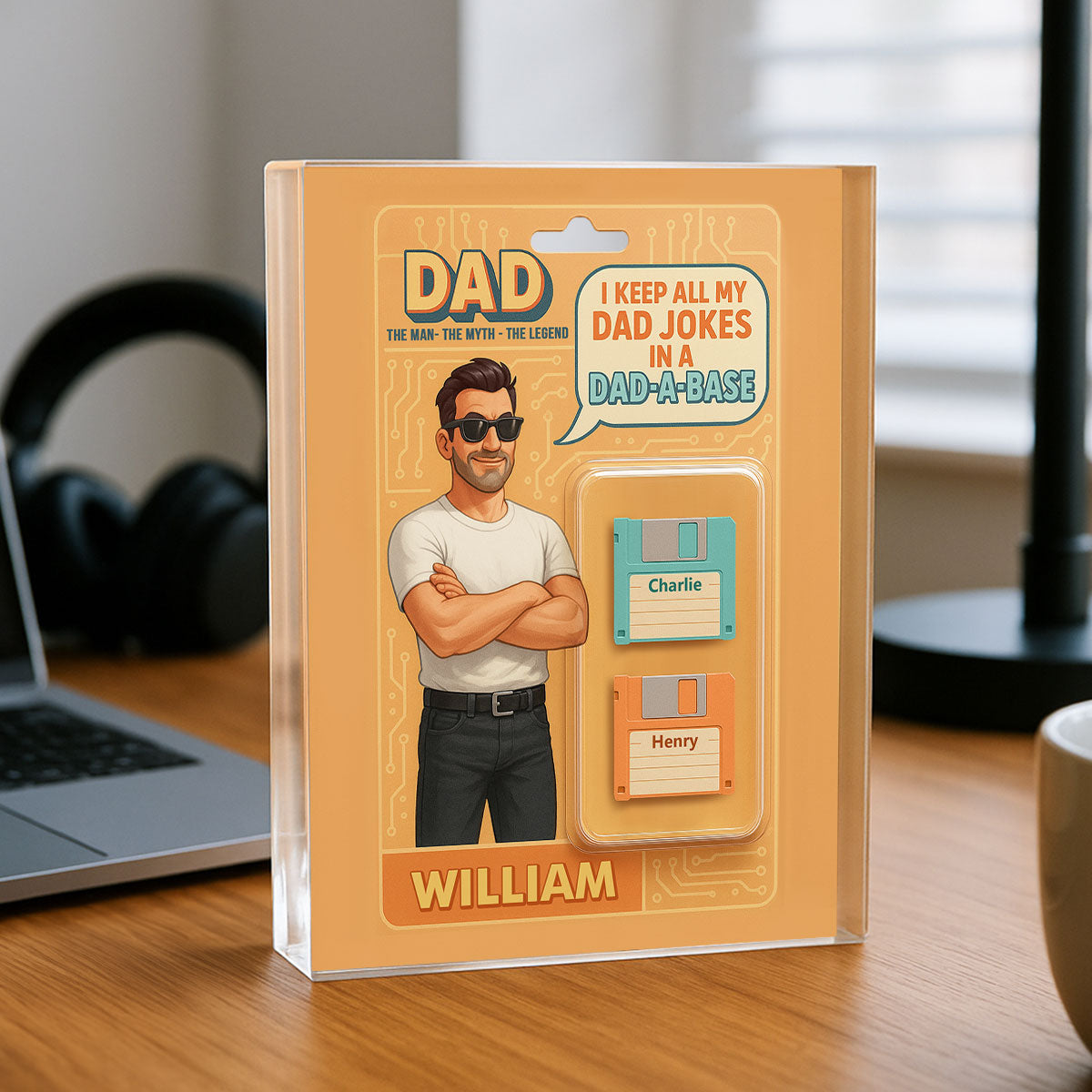 Funny Retro Cartoon Dad Jokes Custom Action Figure Personalized Acrylic Block Plaque, Gift for Dad