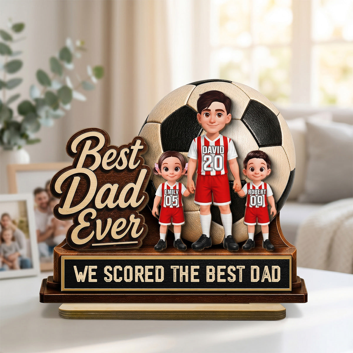 We Scored The Best Dad Soccer Dad & Kids - Personalized 2-Layered Wooden Plaque - Gift For Soccer Dad, UK Football Dad