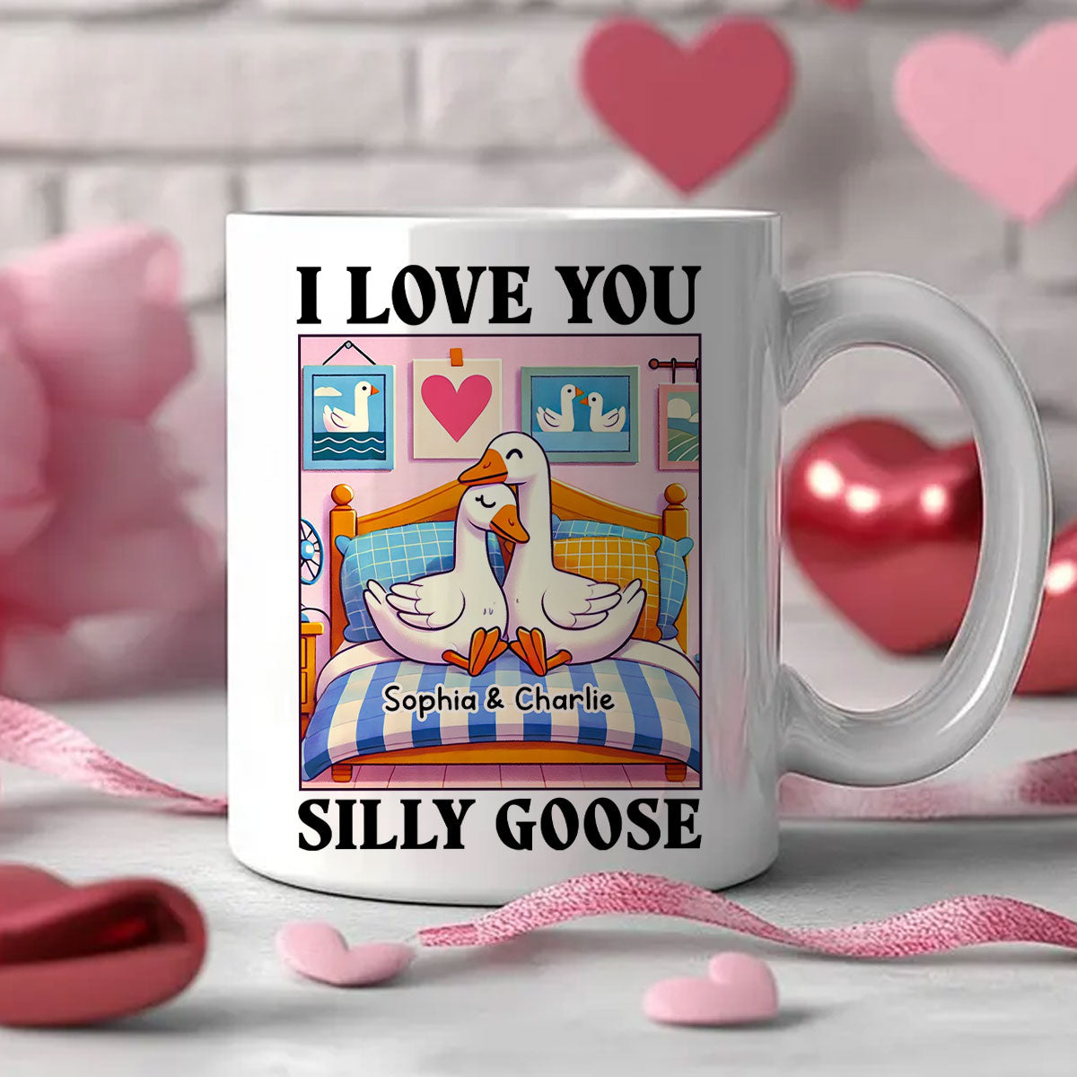 I Love You Silly Goose Cute Romantic Gift Mug, Cute Ducks Personalized Mug, Girlfriend Boyfriend Gift