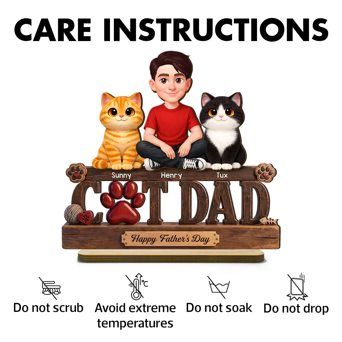 Best Cat Dad Happy - Personalized 2-Layered Wooden Plaque - Gift For Cat Dad, Cat Lovers