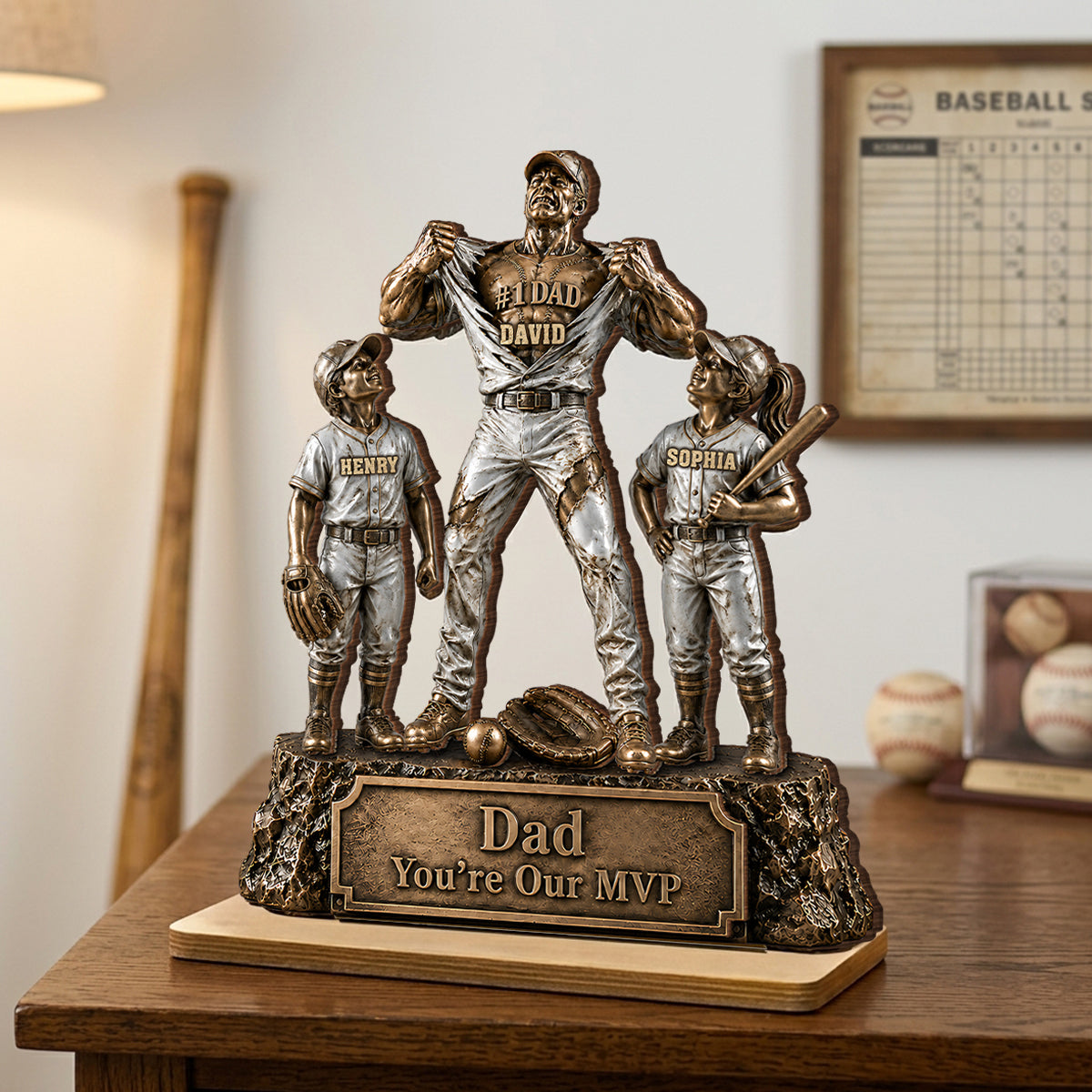 No 1 Dad Baseball Victory Trophy - Personalized 2-Layered Wooden Plaque - Gift for Dad, Husband