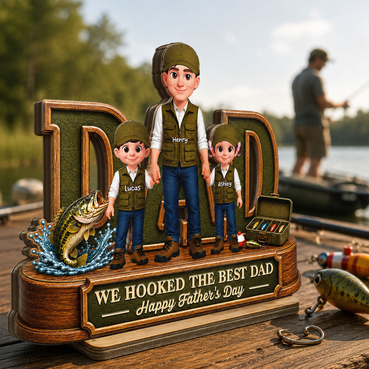 We Hooked The Best Dad Fishing Dad - Personalized 2-Layered Wooden Plaque - Gift For Fishing Dad, Fishing Lovers