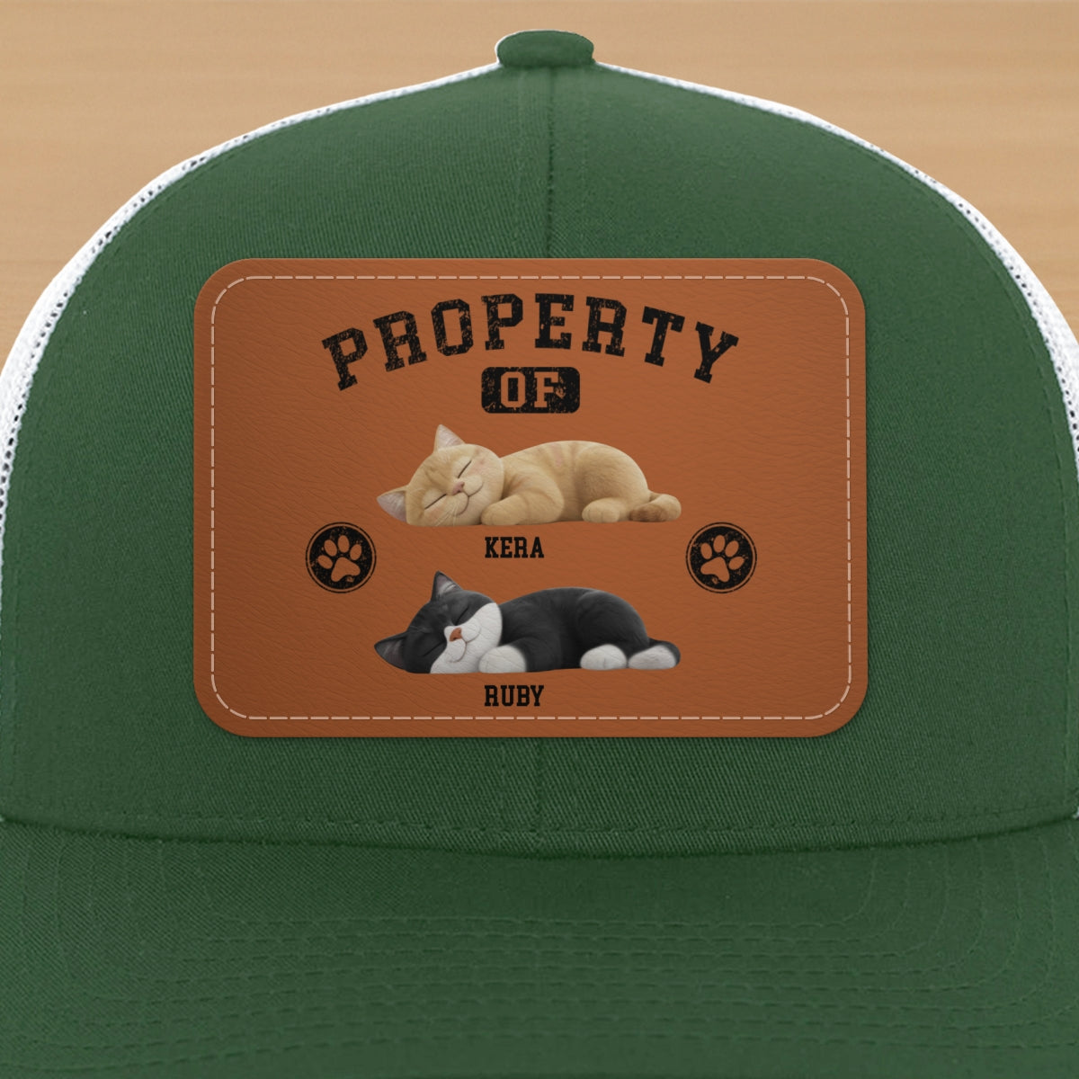 Property Of Cute Sleeping Cats Personalized Leather Patch Hat, Father's Day gift