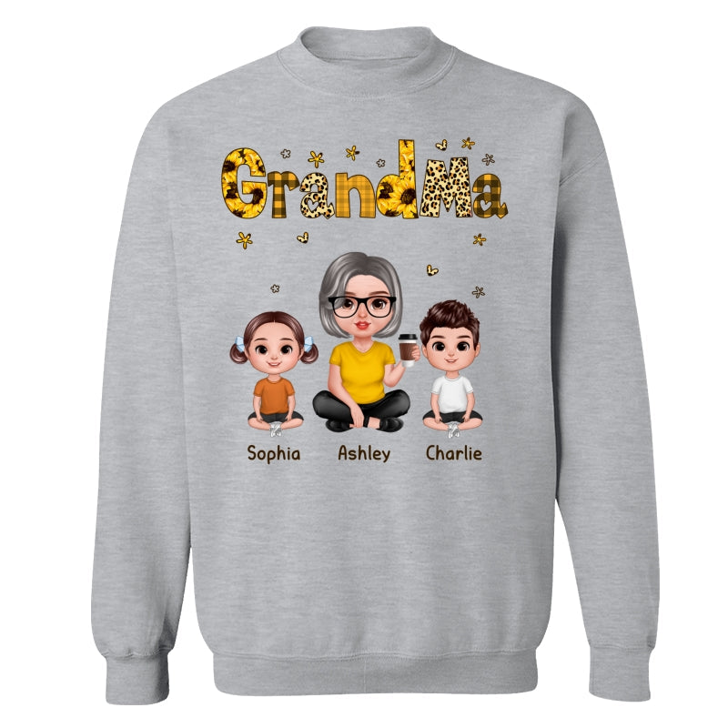 Realistic Grandma Grandkids Yellow Pattern Personalized Shirt