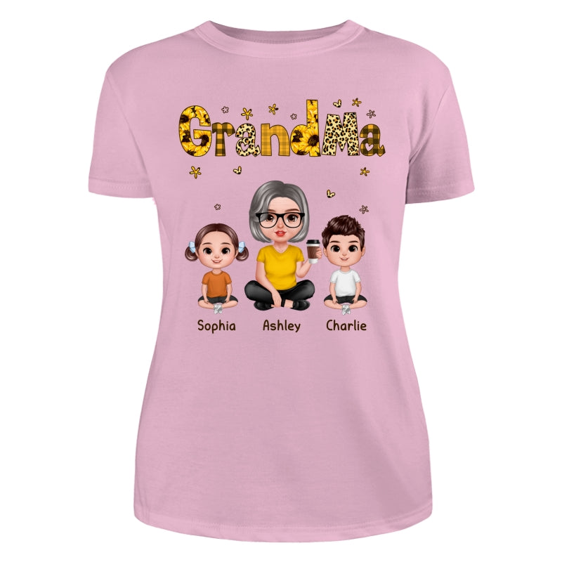 Realistic Grandma Grandkids Yellow Pattern Personalized Shirt