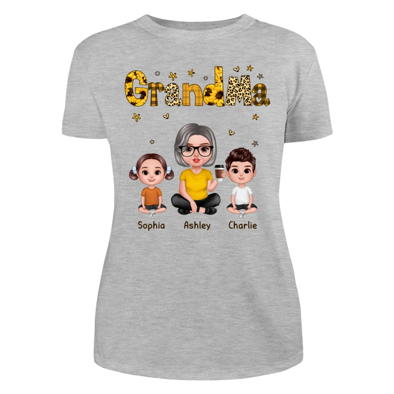 Realistic Grandma Grandkids Yellow Pattern Personalized Shirt