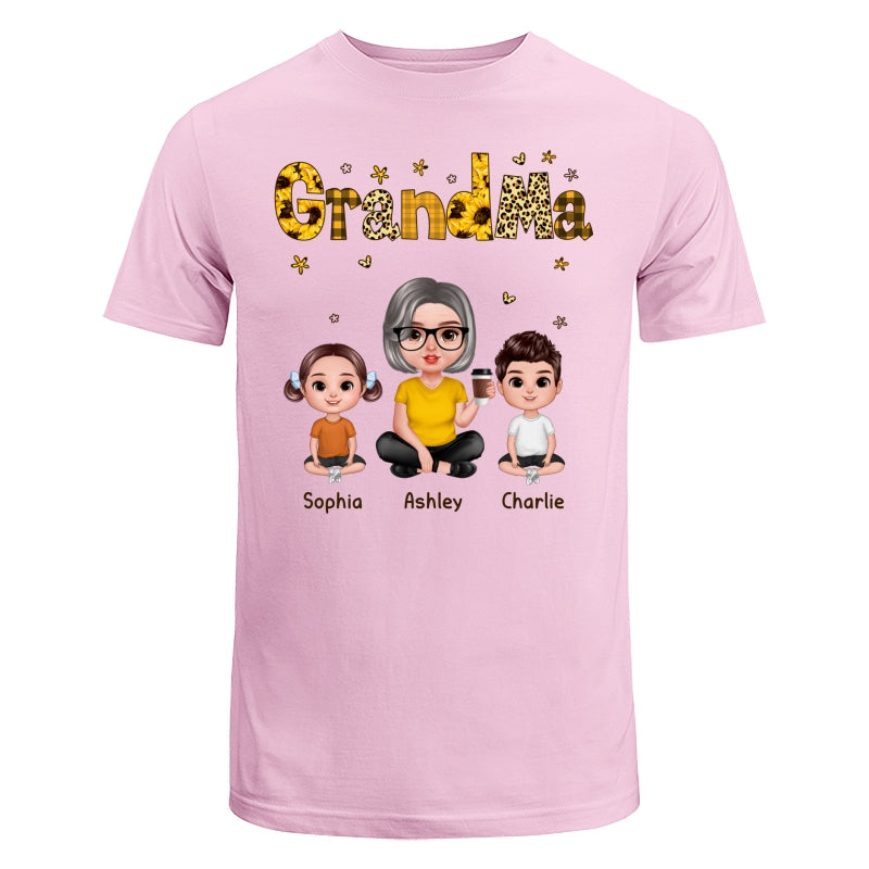 Realistic Grandma Grandkids Yellow Pattern Personalized Shirt