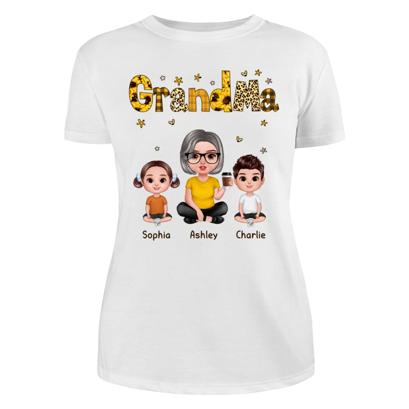 Realistic Grandma Grandkids Yellow Pattern Personalized Shirt