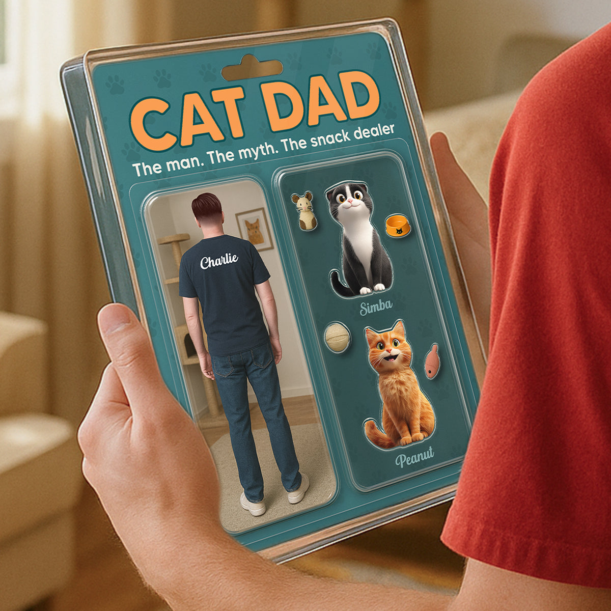 Cat Dad Realistic Figures Style Personalized Acrylic Block Plaque, Gift for Cat Lover