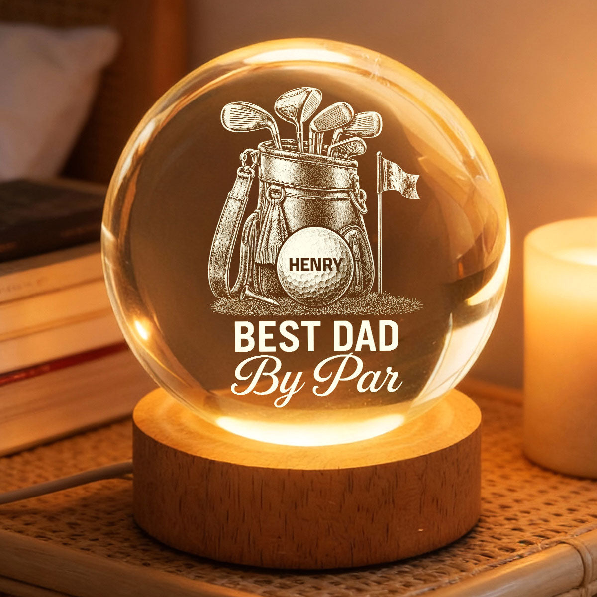 Best Dad By Par Golf Dad - Personalized Crystal Ball LED Night Light - Gift For Dad, Golf Lover