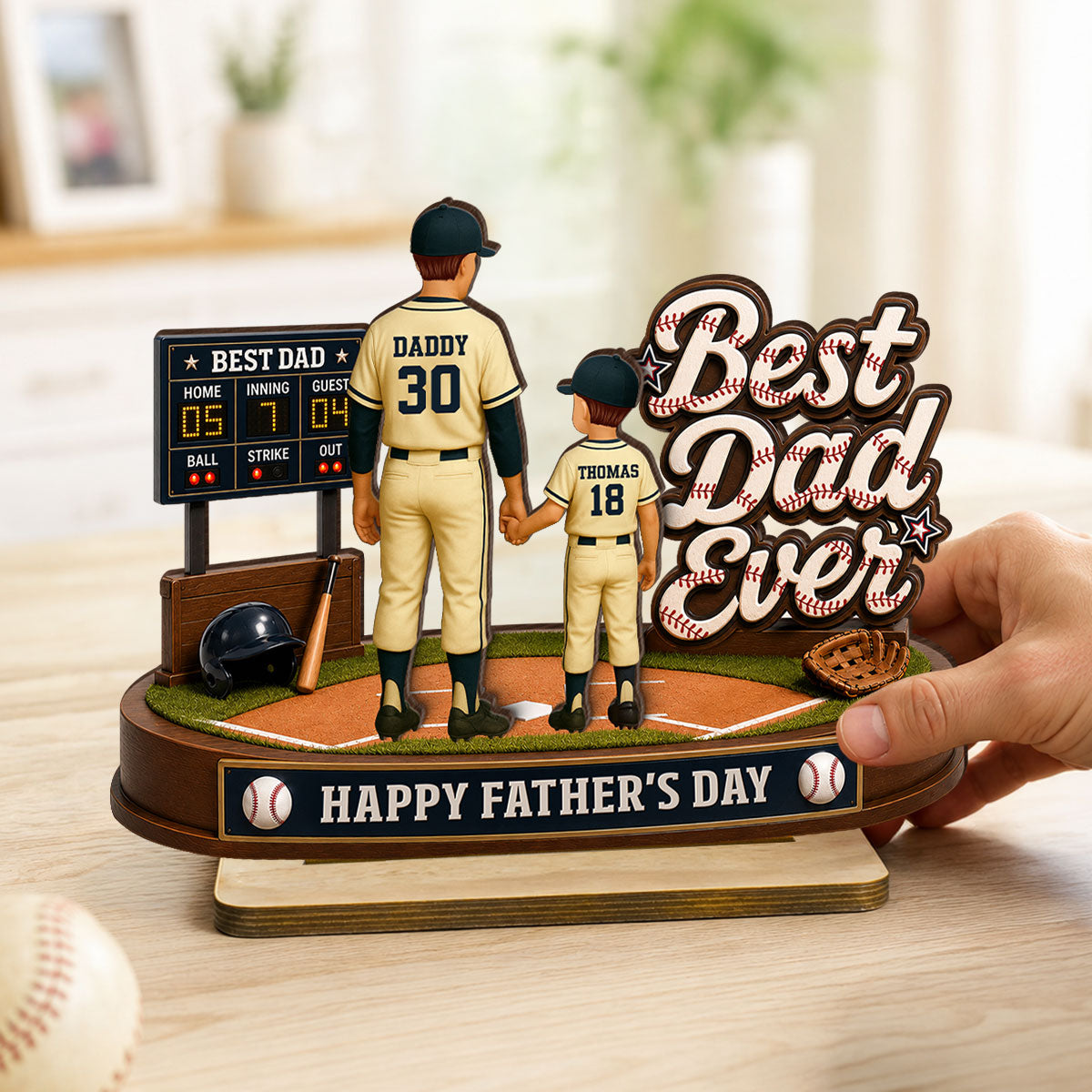 Best Baseball Dad Ever We Caught The Best Dad - Personalized 2-Layered Wooden Plaque - Gift For Dad, Husband