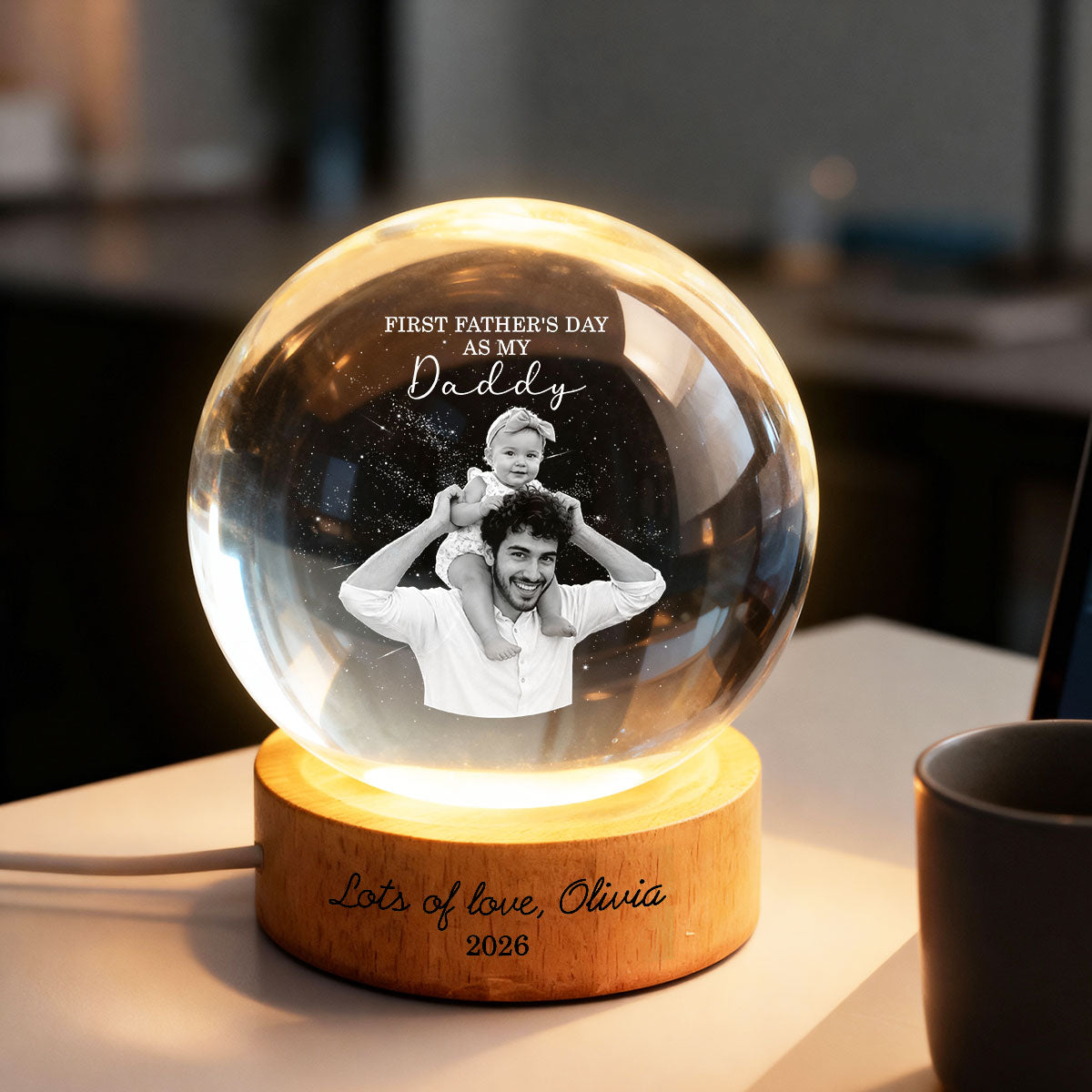 First as My Daddy - Personalized Crystal Ball LED Night Light - Gift for Dad