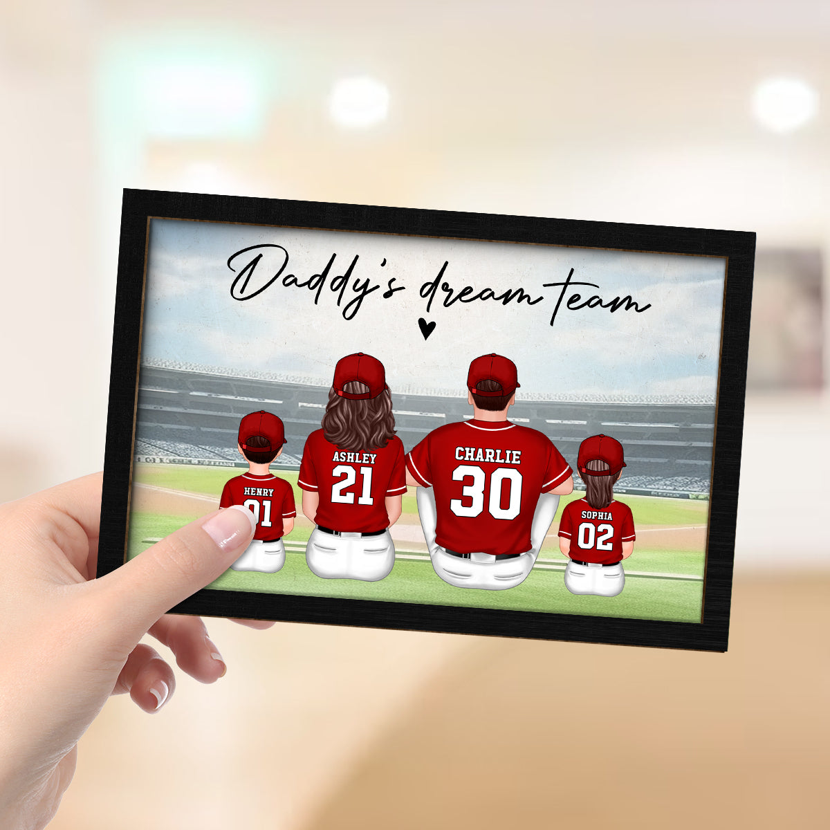Daddy's Team Baseball Family Sitting Personalized 2-Layer Wooden Plaque, Gift For Dad, Grandpa, Husband