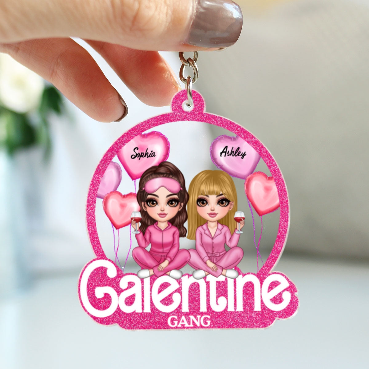 Galentine Gang Partners In Crime Pretty Girls Personalized Acrylic Keychain, Gift, Social Club, Besties Gift