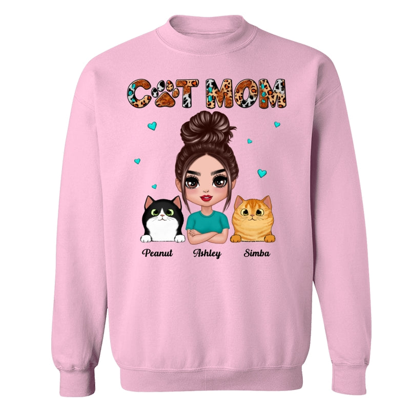 Teal And Leopard Doll Cat Mom Personalized Shirt