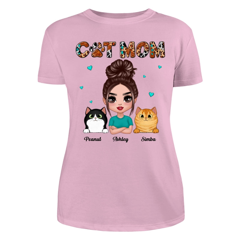 Teal And Leopard Doll Cat Mom Personalized Shirt