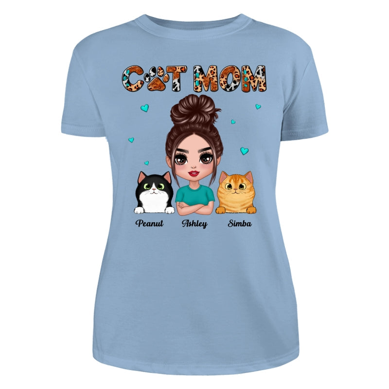 Teal And Leopard Doll Cat Mom Personalized Shirt