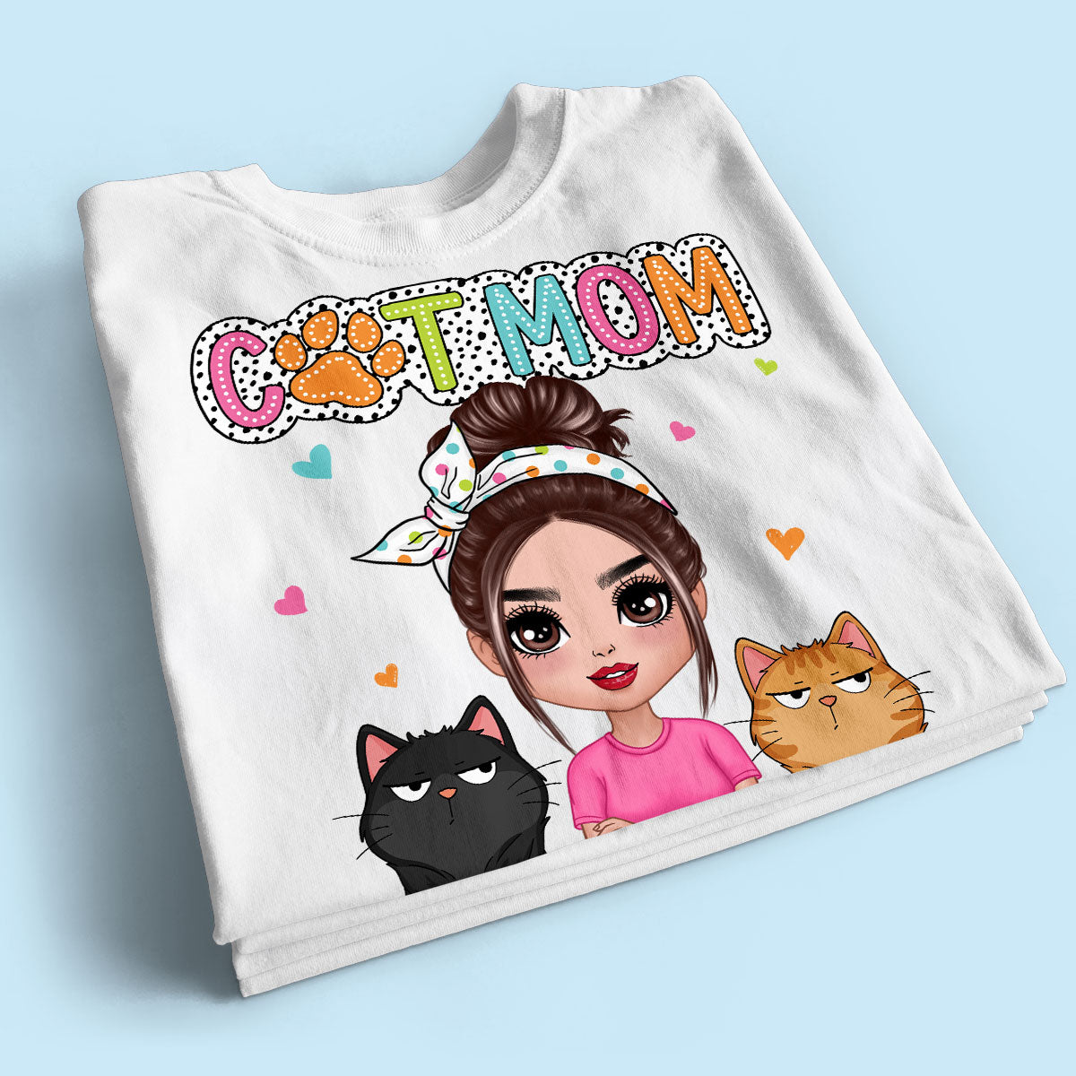Cat Mom Summer Vibe Dots Sassy Woman & Cute Cats Personalized Shirt