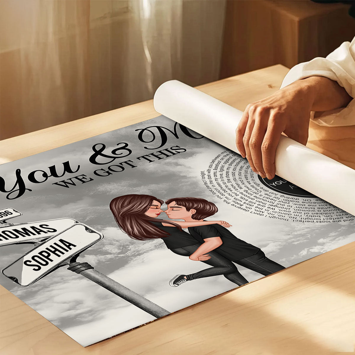 Vintage Street Sign Couple Hugging Kissing Personalized Song Lyrics Poster, Anniversary Gift For Him, For Her
