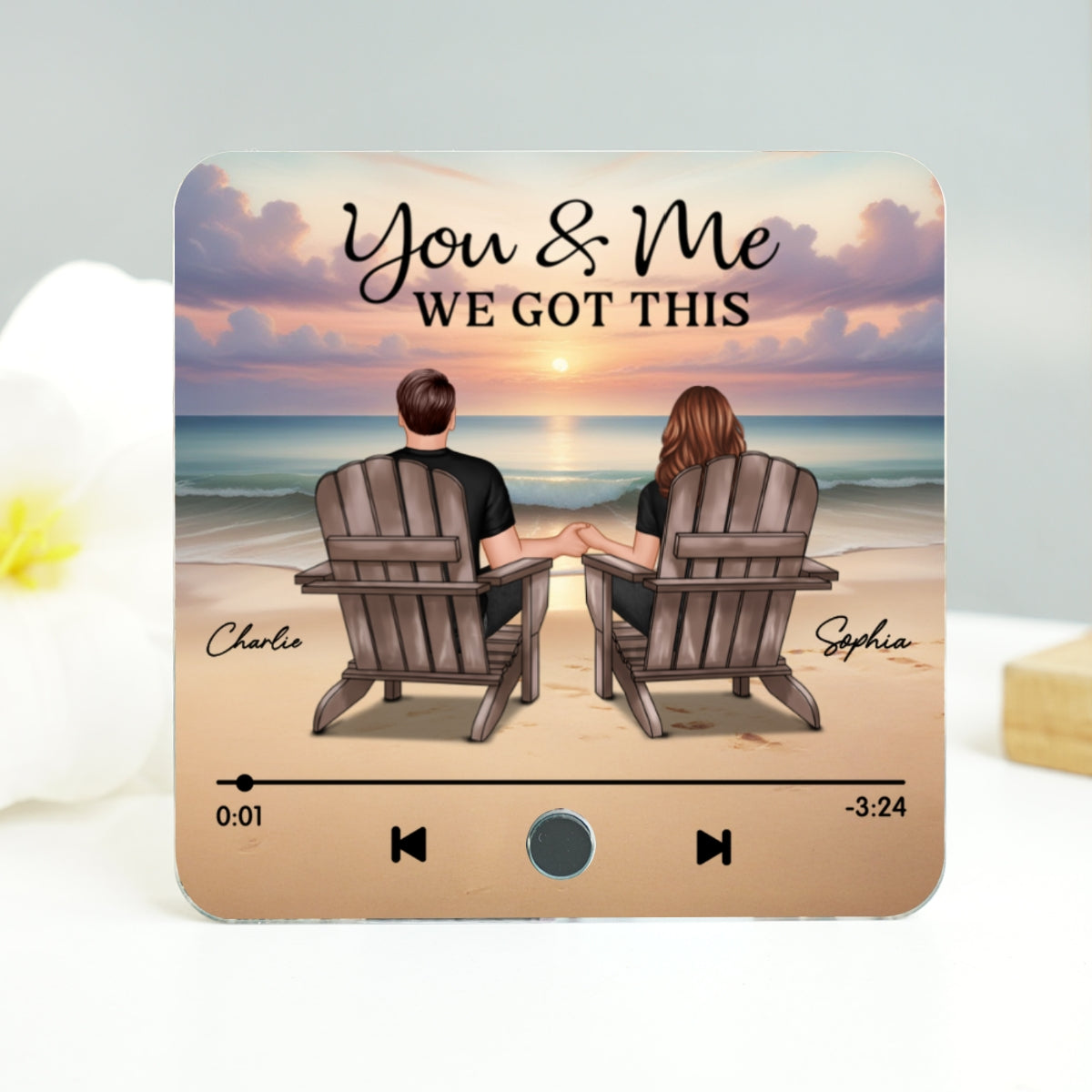 Couple Back View At Beach Favorite Song Personalized Bluetooth Music Fridge Magnet, Gift For Couple