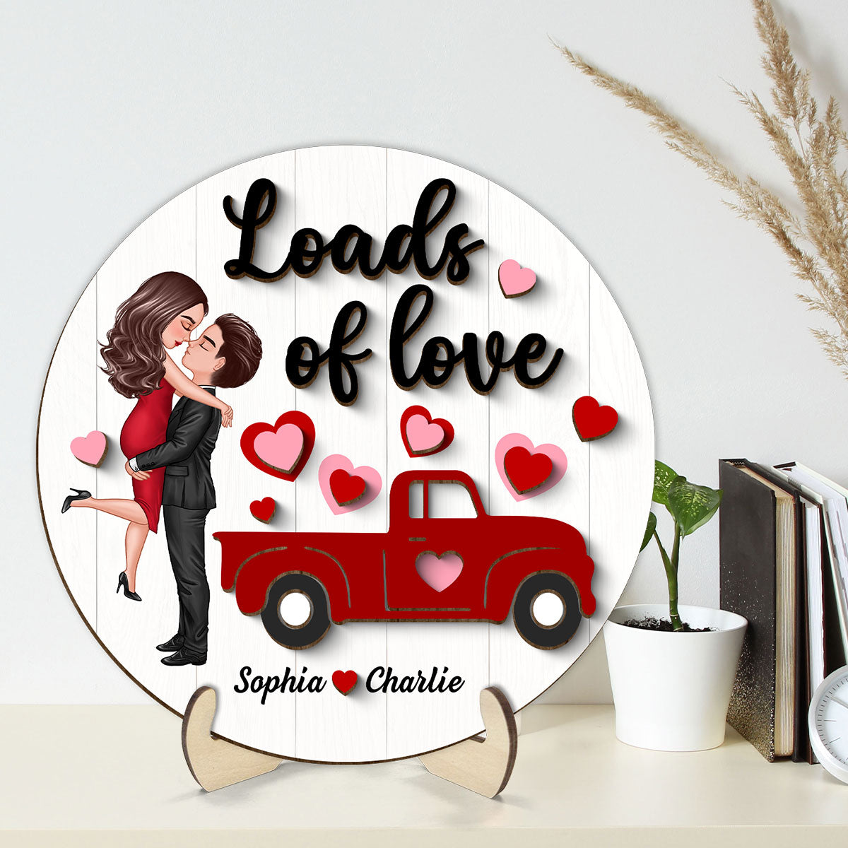 Couple Hugging Kissing Truck Loads Of Love Gift Personalized 2-layer Wooden Plaque