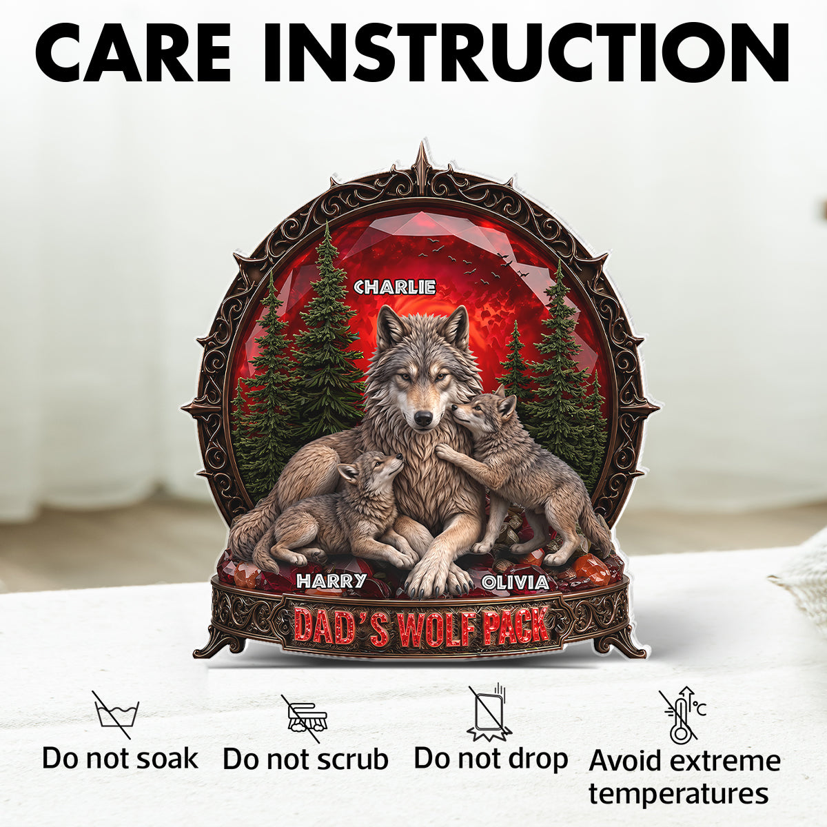 Papa's Wolf Pack - Personalized Acrylic Block Plaque - Gift for Dad, Husband