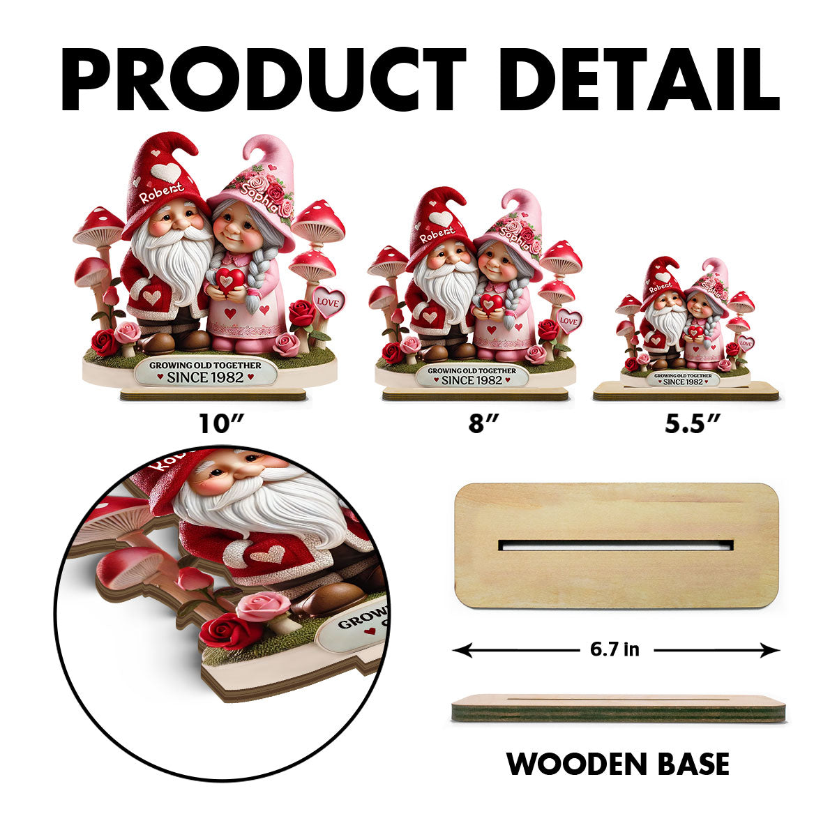 3D Effect Gnome Mushroom Old Couple Personalized Wooden Standing, Heartfelt Anniversary Gift, Gift For Couple, For Him, For Her, Husband, Wife