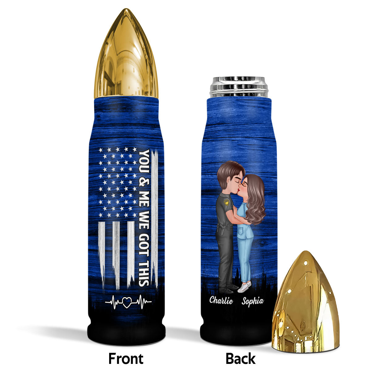 Hero Couple Hugging Kissing Half Flag Gift by Occupation Gift For Her Gift For Him Personalized Bullet Tumbler