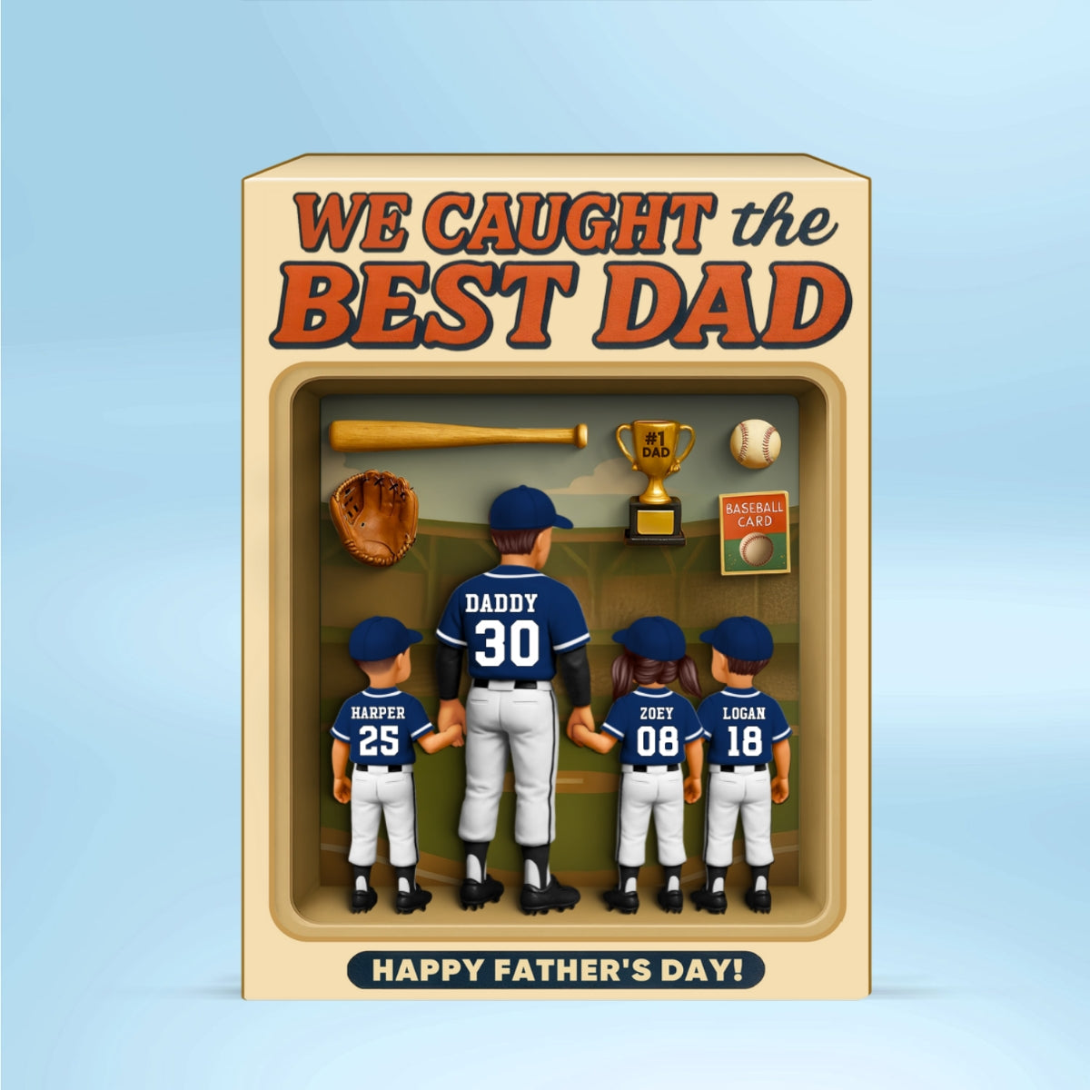 Baseball Dad And Kids, Custom Action Figure, Personalized Toy Box Acrylic Block, gift