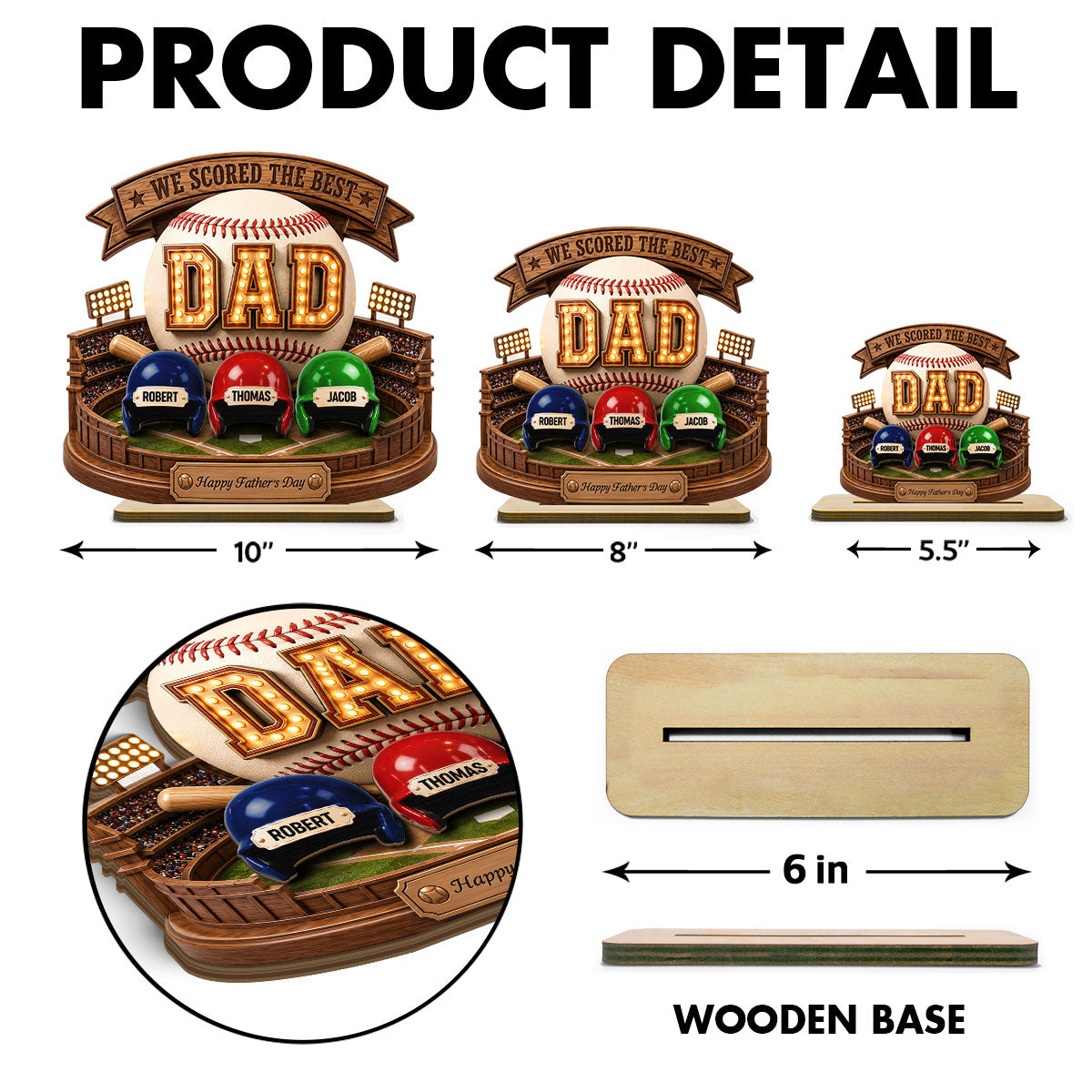 Baseball Dad The Greatest Champion Trophy - Personalized 2-Layered Wooden Plaque - Gift For Dad, Husband